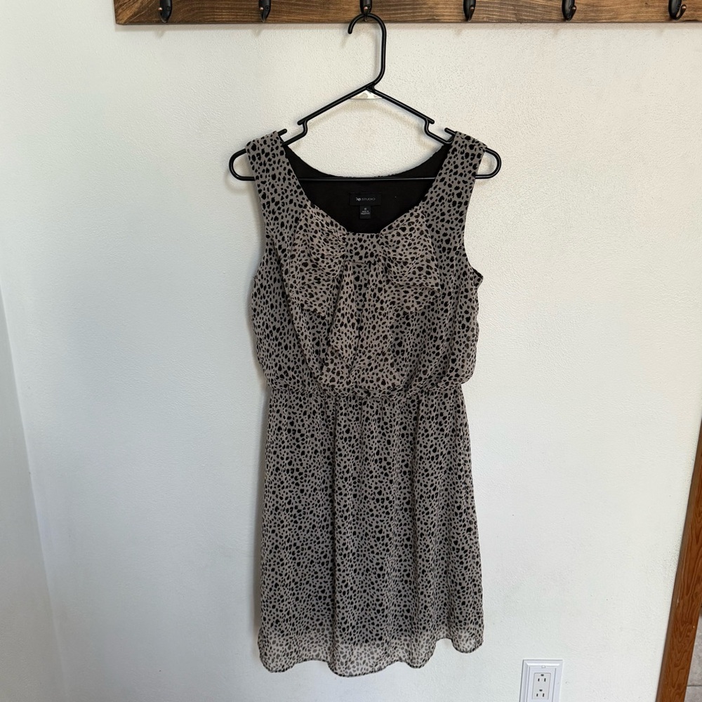 AB Studio Black Animal Print Spotted Mini Dress